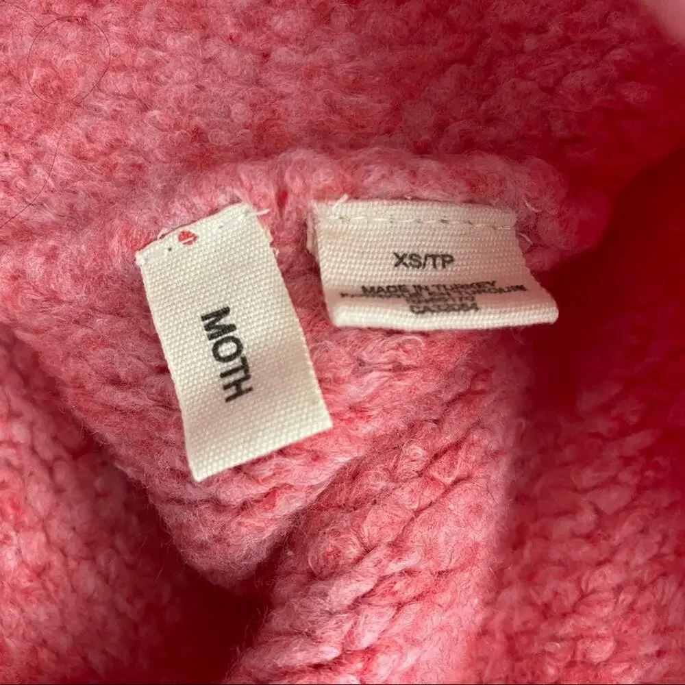 Anthropologie Moth Pink Turtleneck Sweater XS Wool Blend Oversized Cozy